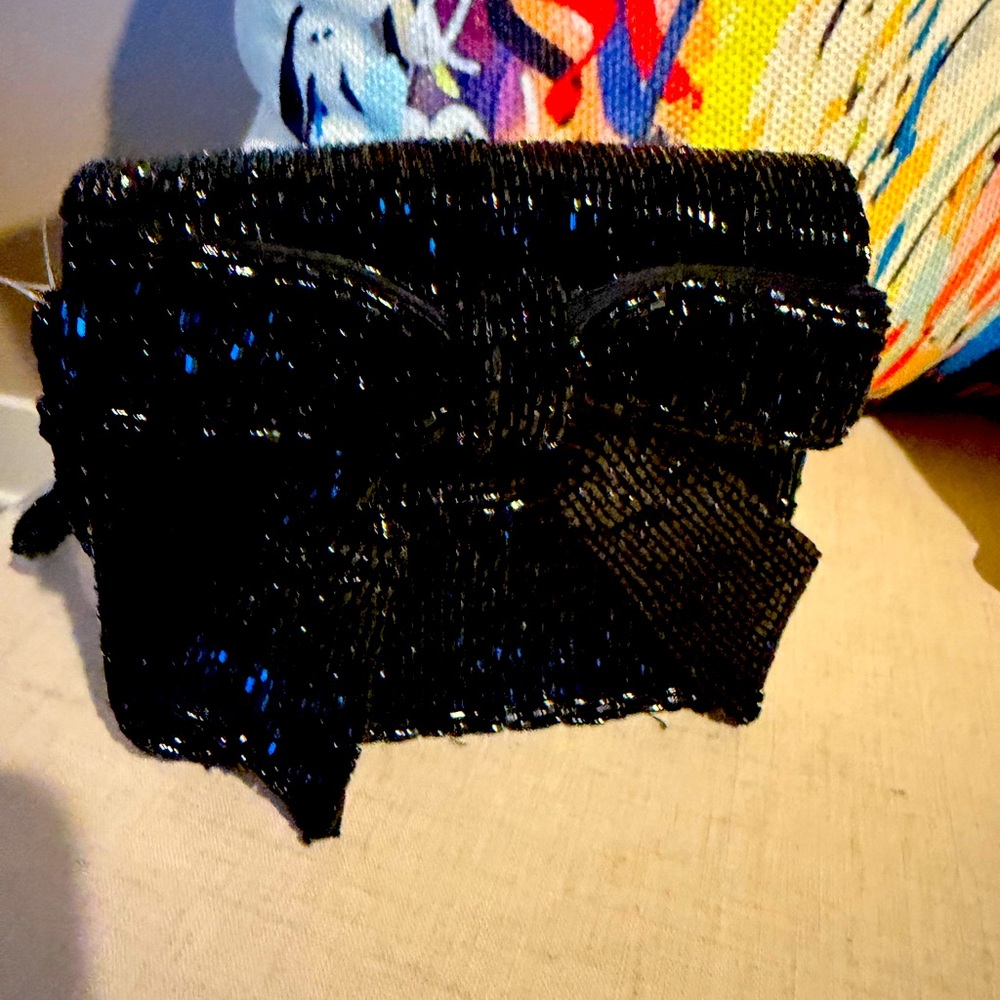 Anthropolgie Black beaded bow wristlet purse